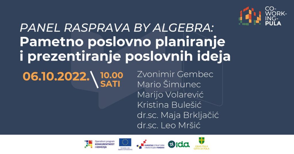 Poziv na program umrežavanja s temom 'Pametno poslovno planiranje i prezentiranje poslovnih ideja' u sklopu projekta Coworking Pula